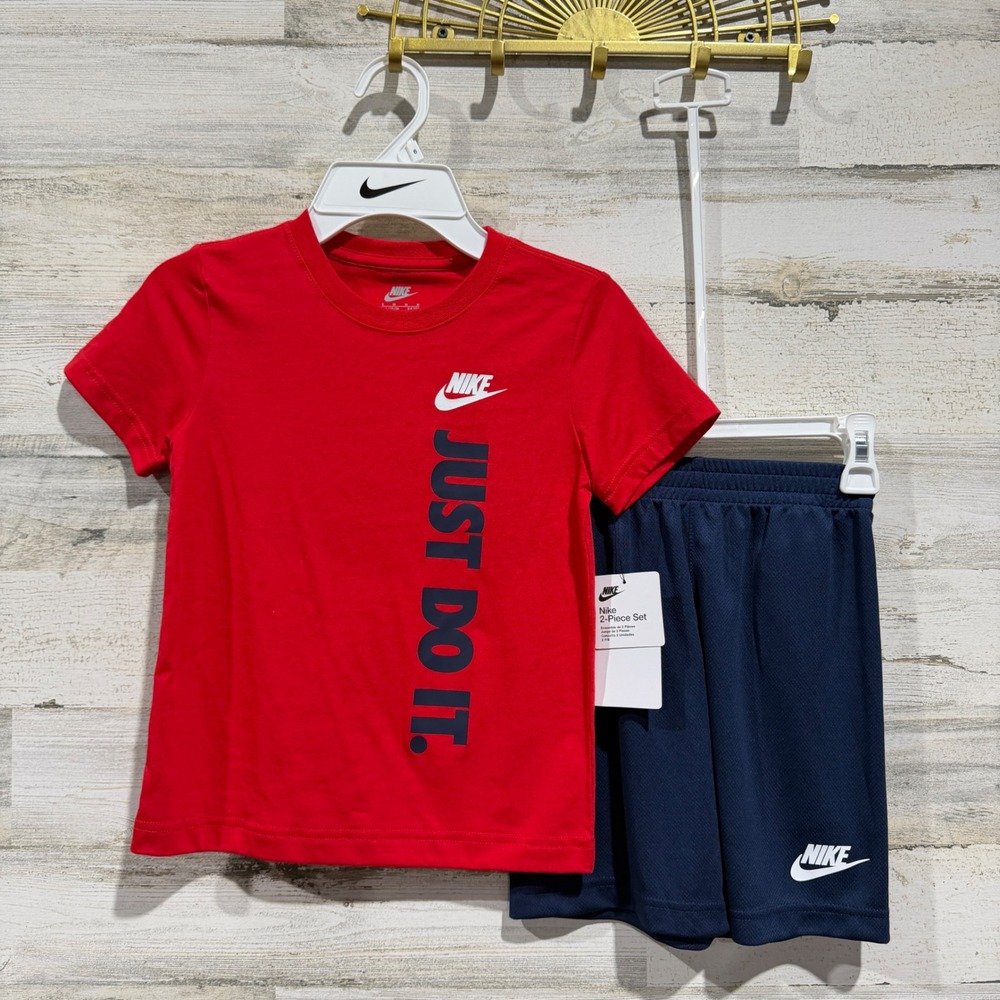 Nike 2-Piece Set Boys Size 6 Red Navy Just Do It Graphic Mesh Shorts NWT